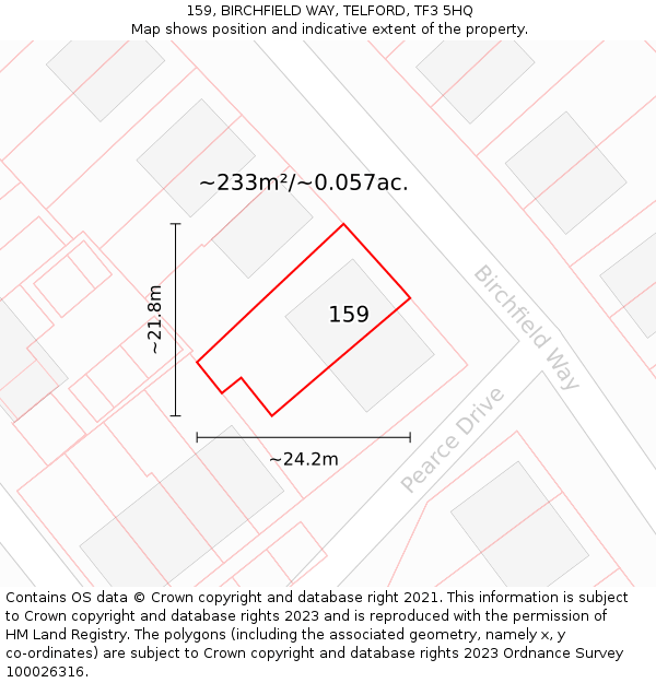 159, BIRCHFIELD WAY, TELFORD, TF3 5HQ: Plot and title map