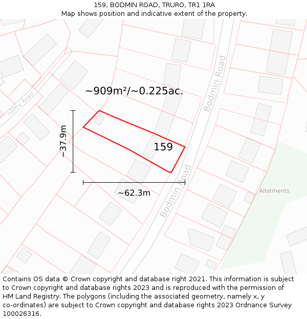 159, BODMIN ROAD, TRURO, TR1 1RA: Plot and title map