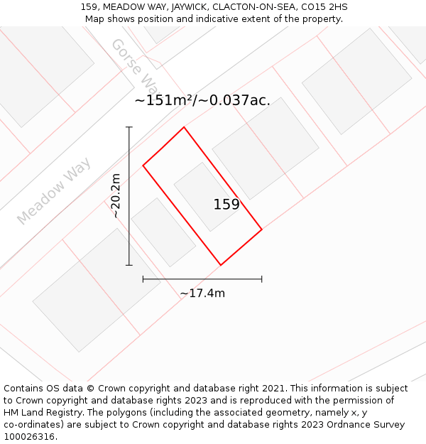 159, MEADOW WAY, JAYWICK, CLACTON-ON-SEA, CO15 2HS: Plot and title map