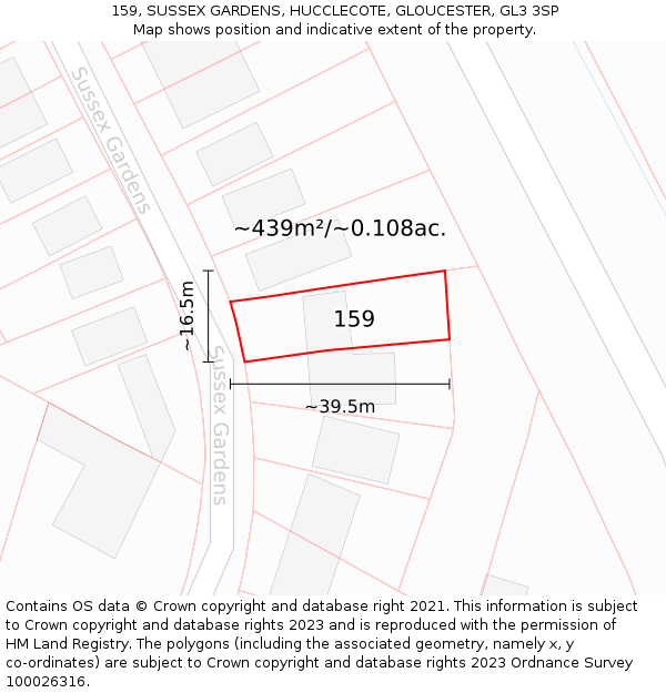 159, SUSSEX GARDENS, HUCCLECOTE, GLOUCESTER, GL3 3SP: Plot and title map