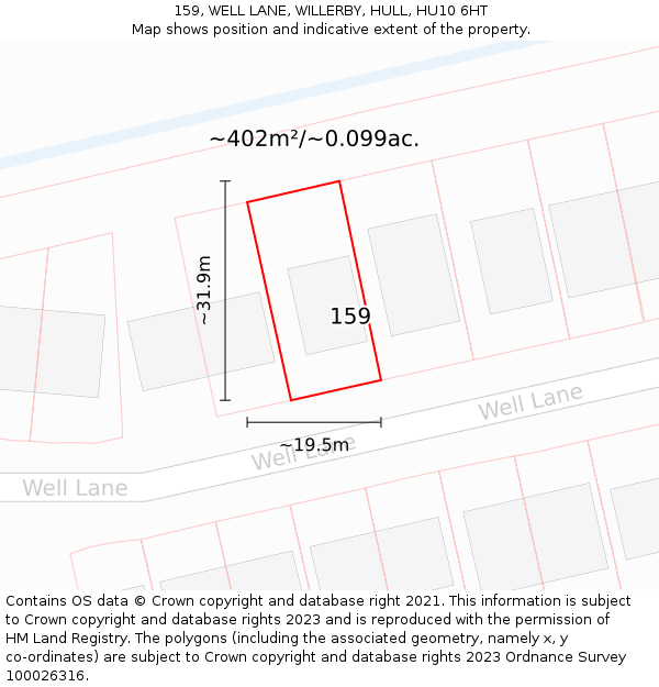 159, WELL LANE, WILLERBY, HULL, HU10 6HT: Plot and title map