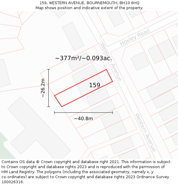 159, WESTERN AVENUE, BOURNEMOUTH, BH10 6HQ: Plot and title map