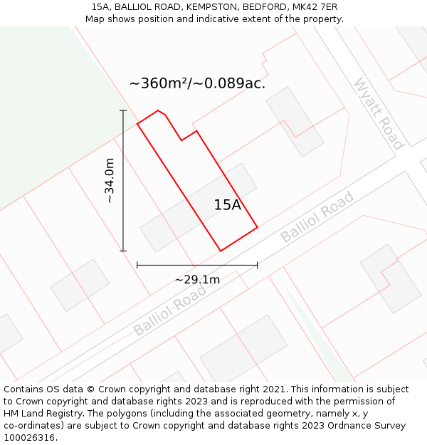 15A, BALLIOL ROAD, KEMPSTON, BEDFORD, MK42 7ER: Plot and title map