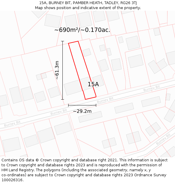 15A, BURNEY BIT, PAMBER HEATH, TADLEY, RG26 3TJ: Plot and title map