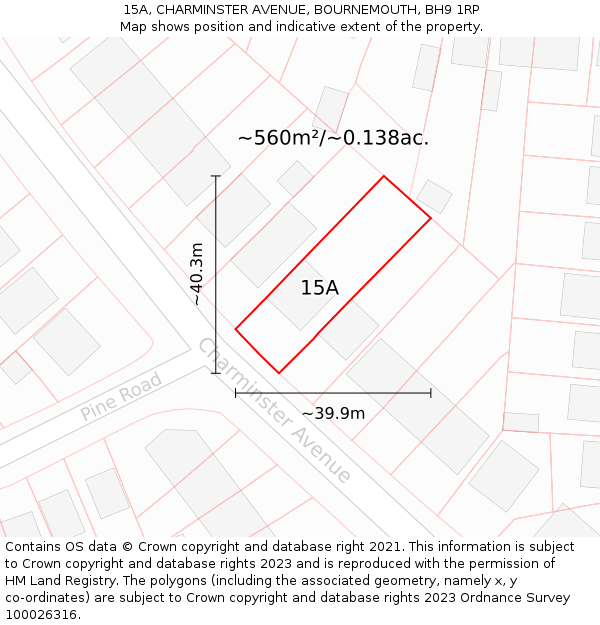 15A, CHARMINSTER AVENUE, BOURNEMOUTH, BH9 1RP: Plot and title map