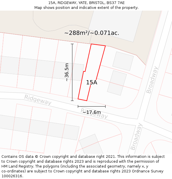 15A, RIDGEWAY, YATE, BRISTOL, BS37 7AE: Plot and title map