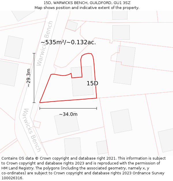 15D, WARWICKS BENCH, GUILDFORD, GU1 3SZ: Plot and title map