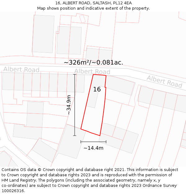 16, ALBERT ROAD, SALTASH, PL12 4EA: Plot and title map