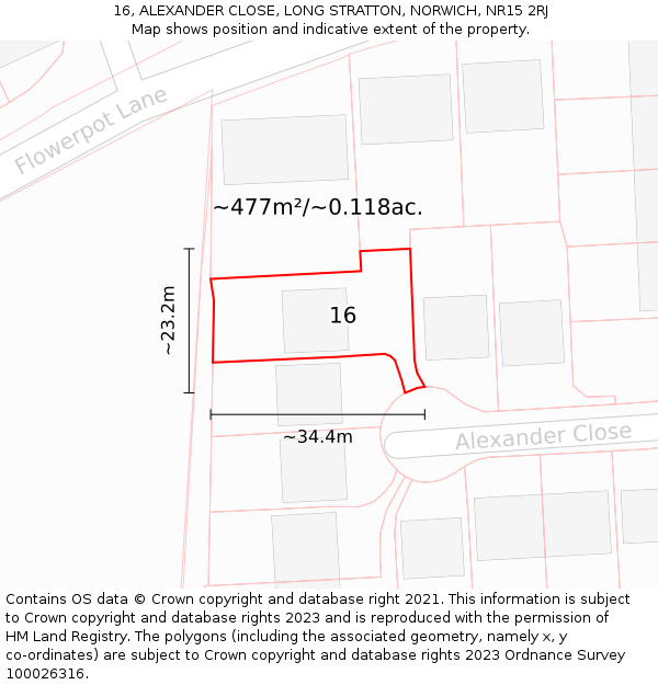 16, ALEXANDER CLOSE, LONG STRATTON, NORWICH, NR15 2RJ: Plot and title map