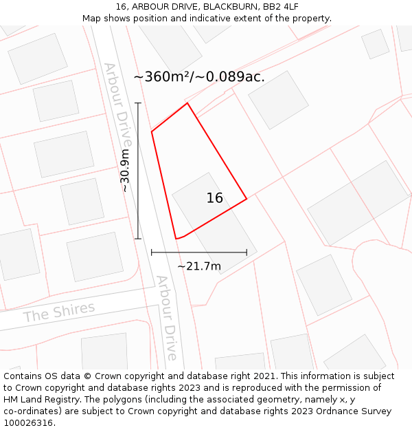 16, ARBOUR DRIVE, BLACKBURN, BB2 4LF: Plot and title map