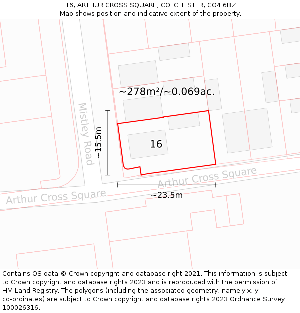 16, ARTHUR CROSS SQUARE, COLCHESTER, CO4 6BZ: Plot and title map