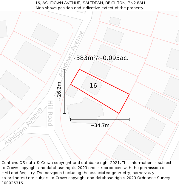 16, ASHDOWN AVENUE, SALTDEAN, BRIGHTON, BN2 8AH: Plot and title map