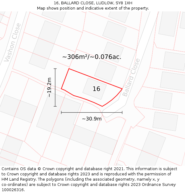 16, BALLARD CLOSE, LUDLOW, SY8 1XH: Plot and title map