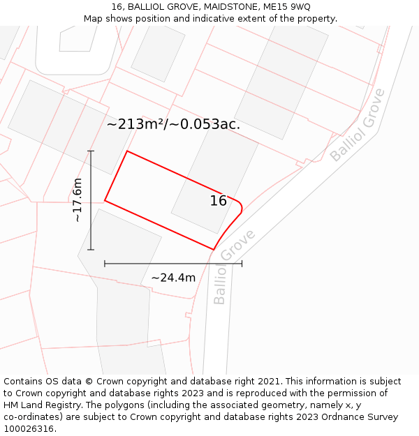 16, BALLIOL GROVE, MAIDSTONE, ME15 9WQ: Plot and title map