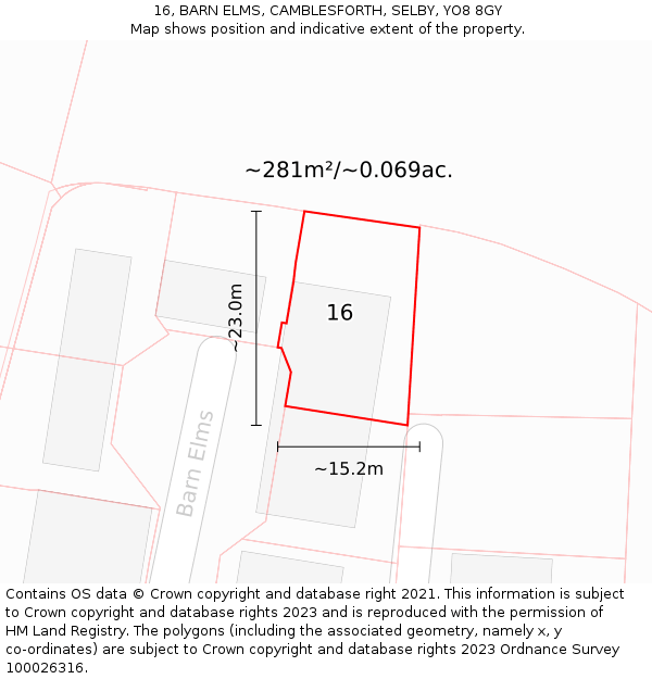 16, BARN ELMS, CAMBLESFORTH, SELBY, YO8 8GY: Plot and title map