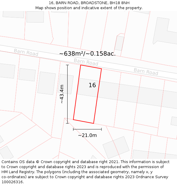 16, BARN ROAD, BROADSTONE, BH18 8NH: Plot and title map