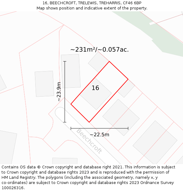 16, BEECHCROFT, TRELEWIS, TREHARRIS, CF46 6BP: Plot and title map