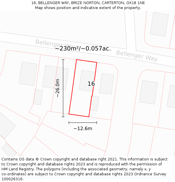 16, BELLENGER WAY, BRIZE NORTON, CARTERTON, OX18 1NE: Plot and title map