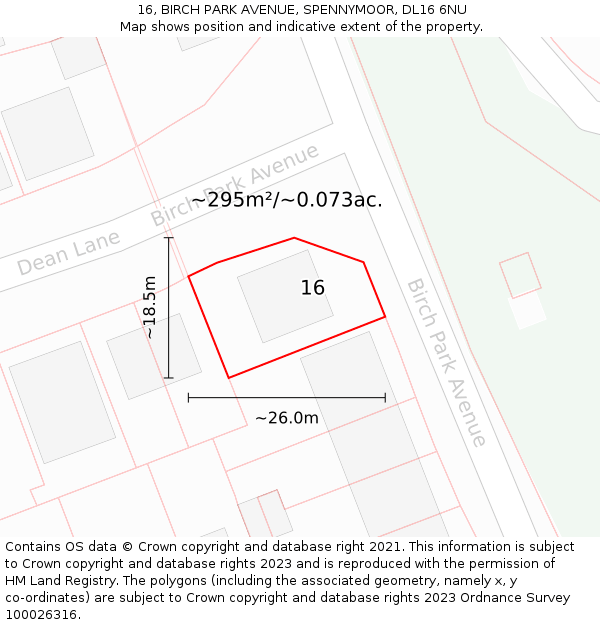 16, BIRCH PARK AVENUE, SPENNYMOOR, DL16 6NU: Plot and title map