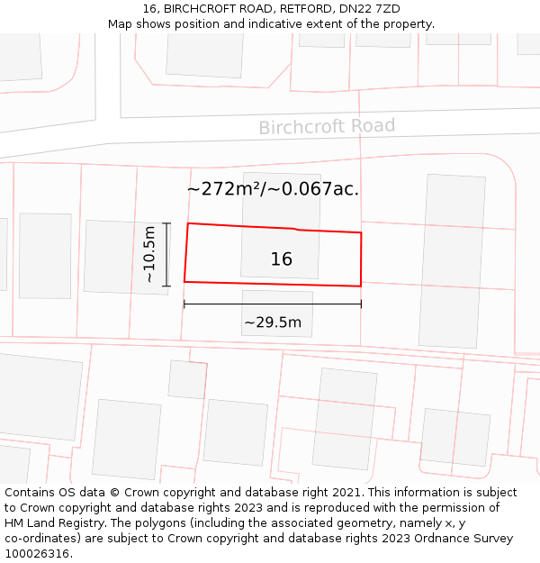 16, BIRCHCROFT ROAD, RETFORD, DN22 7ZD: Plot and title map