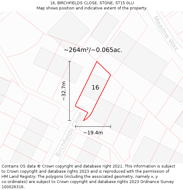 16, BIRCHFIELDS CLOSE, STONE, ST15 0LU: Plot and title map