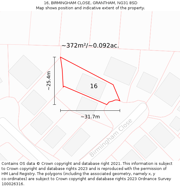 16, BIRMINGHAM CLOSE, GRANTHAM, NG31 8SD: Plot and title map