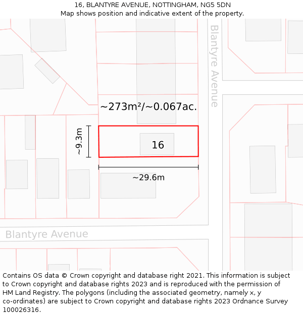 16, BLANTYRE AVENUE, NOTTINGHAM, NG5 5DN: Plot and title map