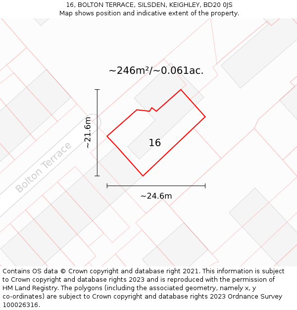 16, BOLTON TERRACE, SILSDEN, KEIGHLEY, BD20 0JS: Plot and title map