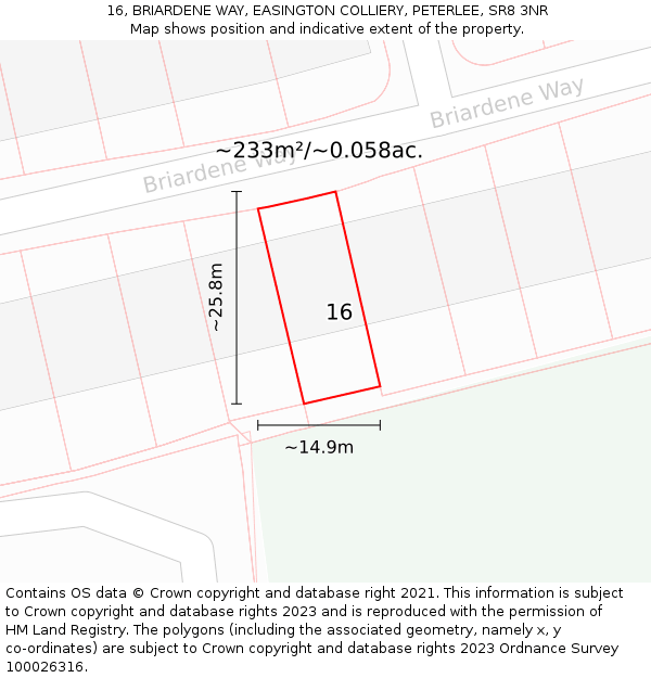 16, BRIARDENE WAY, EASINGTON COLLIERY, PETERLEE, SR8 3NR: Plot and title map