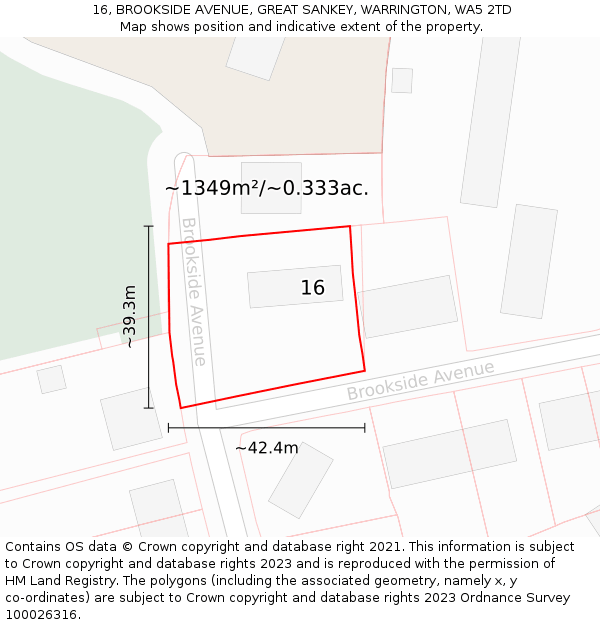 16, BROOKSIDE AVENUE, GREAT SANKEY, WARRINGTON, WA5 2TD: Plot and title map