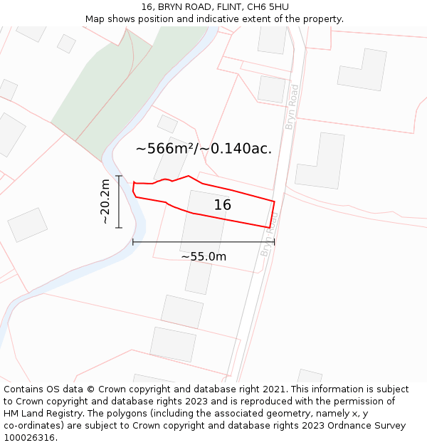 16, BRYN ROAD, FLINT, CH6 5HU: Plot and title map