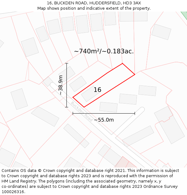 16, BUCKDEN ROAD, HUDDERSFIELD, HD3 3AX: Plot and title map