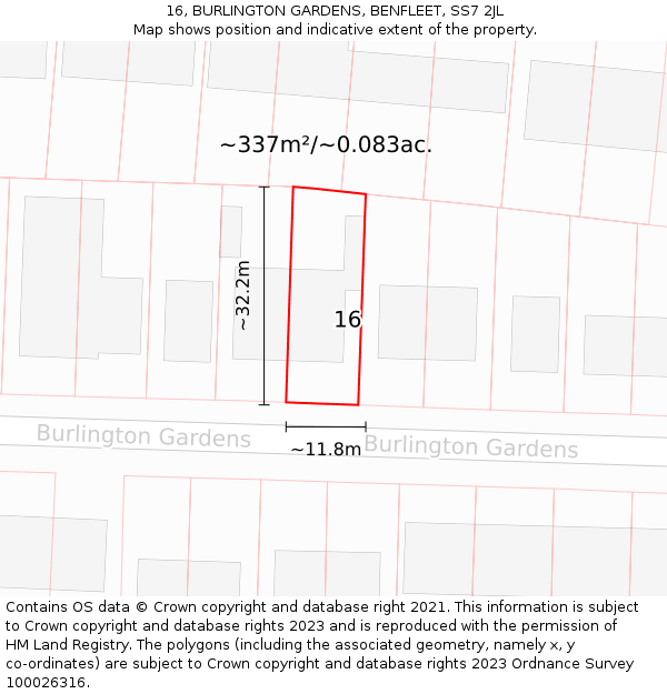 16, BURLINGTON GARDENS, BENFLEET, SS7 2JL: Plot and title map