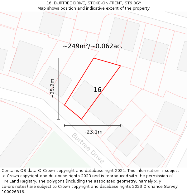 16, BURTREE DRIVE, STOKE-ON-TRENT, ST6 8GY: Plot and title map