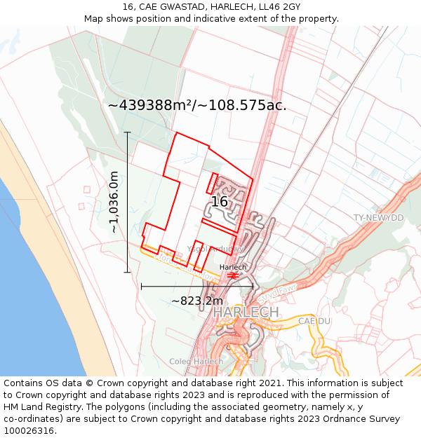 16, CAE GWASTAD, HARLECH, LL46 2GY: Plot and title map