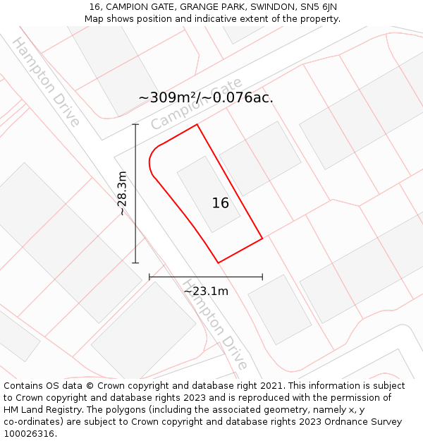 16, CAMPION GATE, GRANGE PARK, SWINDON, SN5 6JN: Plot and title map