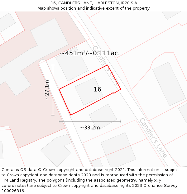 16, CANDLERS LANE, HARLESTON, IP20 9JA: Plot and title map