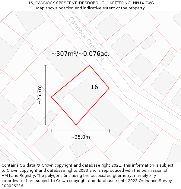 16, CANNOCK CRESCENT, DESBOROUGH, KETTERING, NN14 2WG: Plot and title map