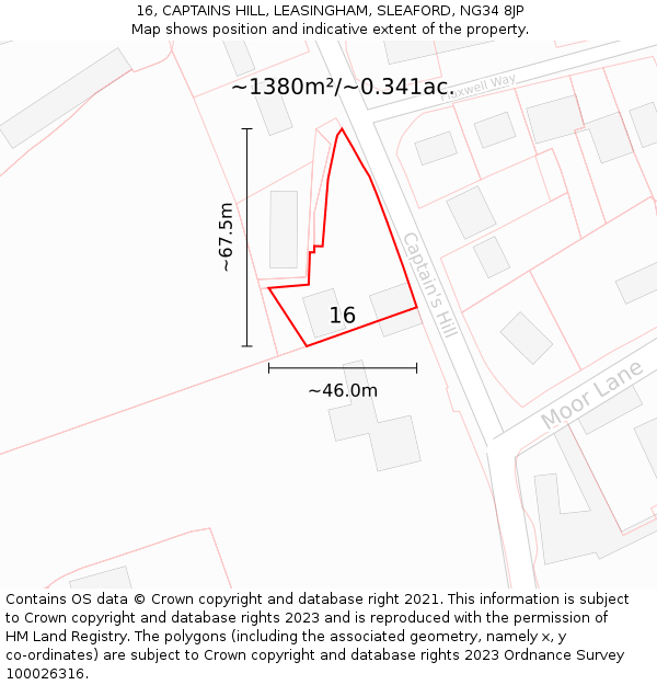 16, CAPTAINS HILL, LEASINGHAM, SLEAFORD, NG34 8JP: Plot and title map