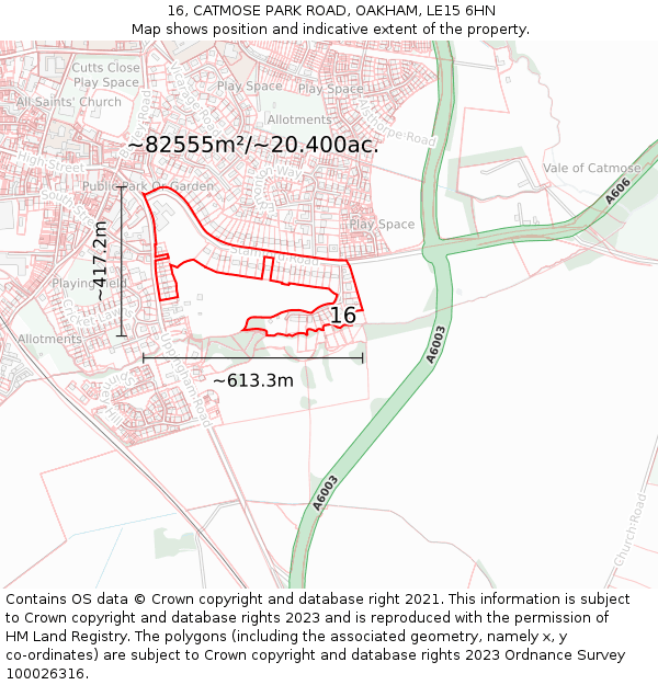 16, CATMOSE PARK ROAD, OAKHAM, LE15 6HN: Plot and title map