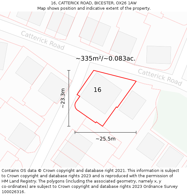 16, CATTERICK ROAD, BICESTER, OX26 1AW: Plot and title map