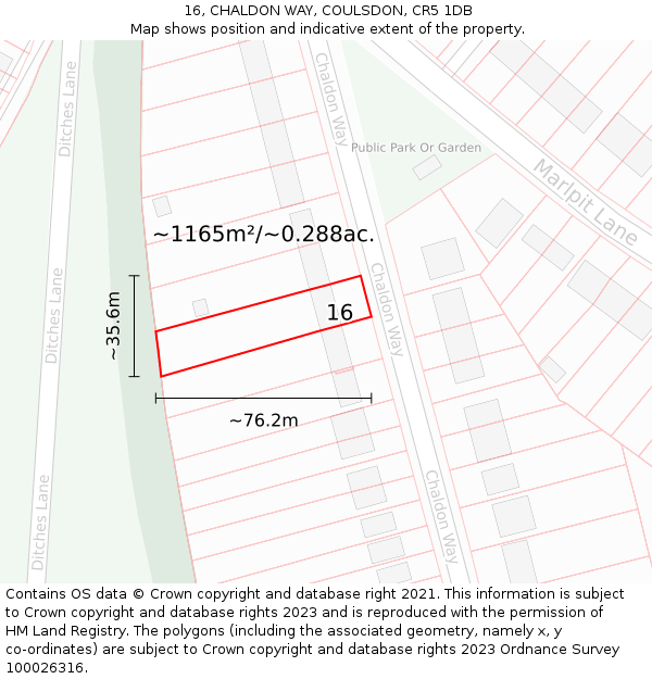 16, CHALDON WAY, COULSDON, CR5 1DB: Plot and title map