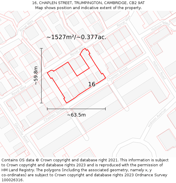 16, CHAPLEN STREET, TRUMPINGTON, CAMBRIDGE, CB2 9AT: Plot and title map