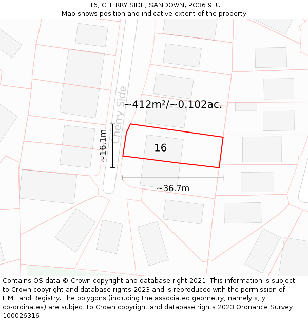 16, CHERRY SIDE, SANDOWN, PO36 9LU: Plot and title map