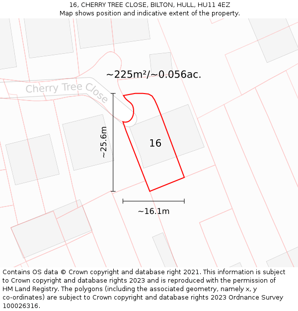 16, CHERRY TREE CLOSE, BILTON, HULL, HU11 4EZ: Plot and title map