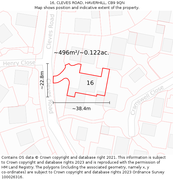 16, CLEVES ROAD, HAVERHILL, CB9 9QN: Plot and title map