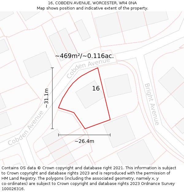 16, COBDEN AVENUE, WORCESTER, WR4 0NA: Plot and title map