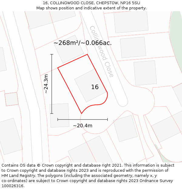 16, COLLINGWOOD CLOSE, CHEPSTOW, NP16 5SU: Plot and title map