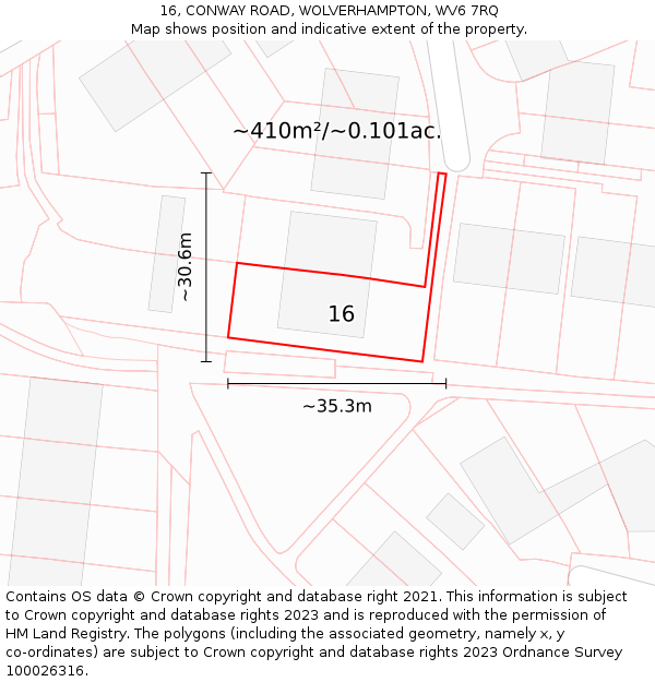 16, CONWAY ROAD, WOLVERHAMPTON, WV6 7RQ: Plot and title map