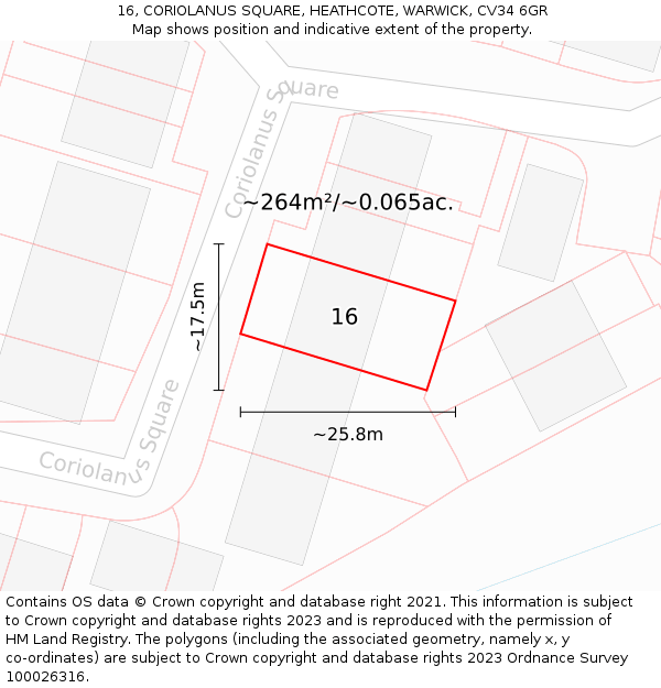 16, CORIOLANUS SQUARE, HEATHCOTE, WARWICK, CV34 6GR: Plot and title map